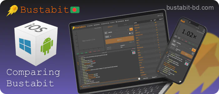 Comparison of the Bustabit app on Android, iOS and PC devices