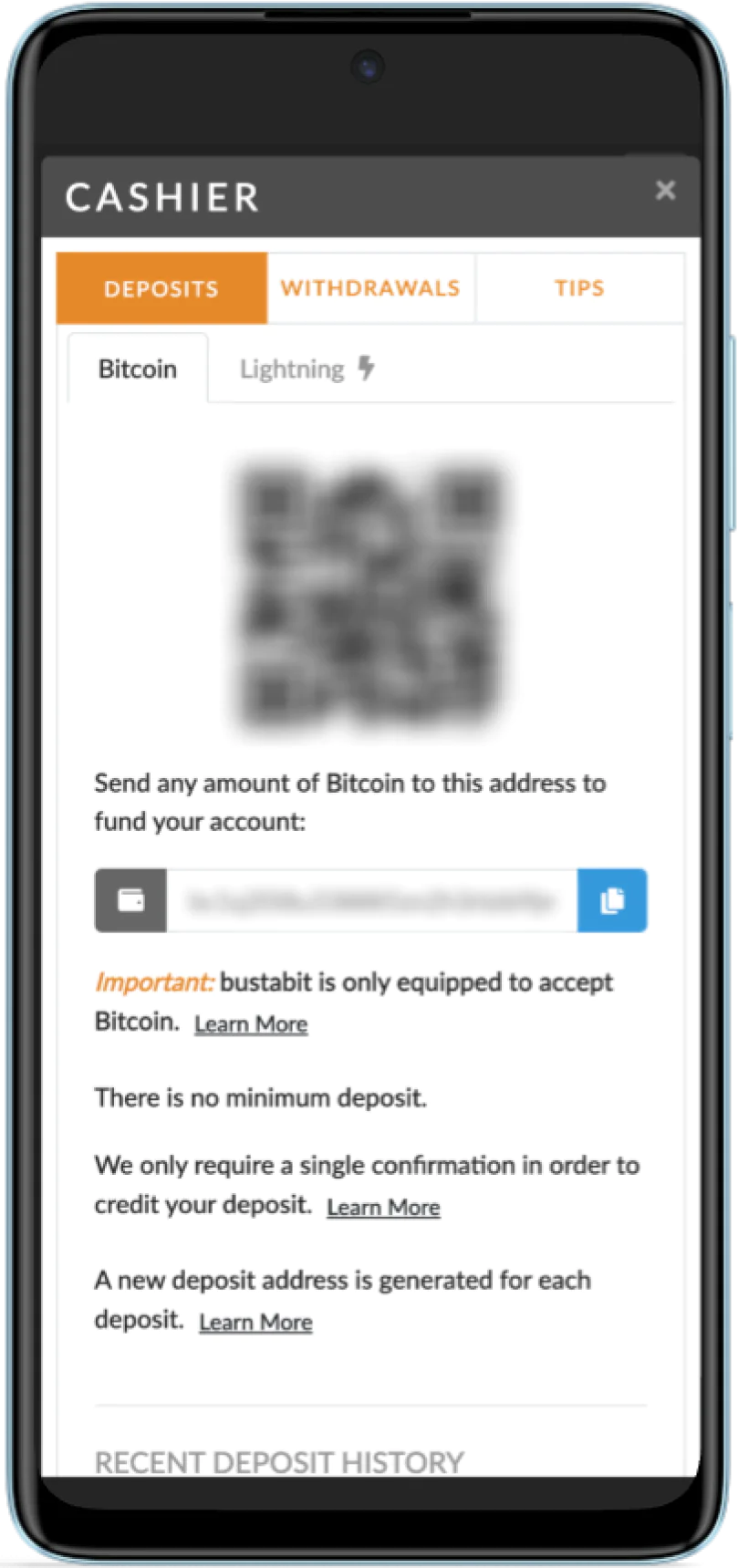 Screenshot of the mobile page of replenishment of the account in the game Bustabit Bangladesh