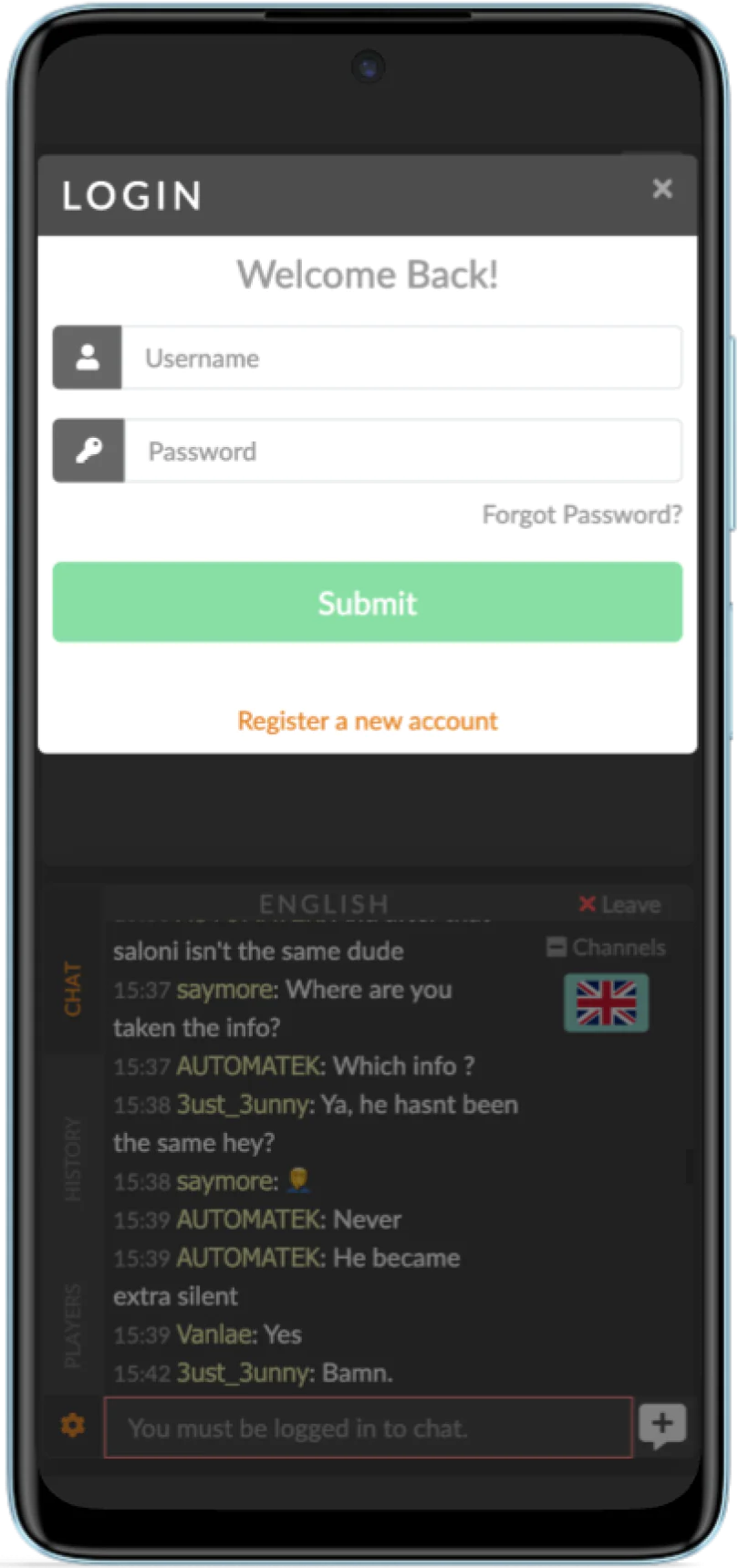 Screenshot of the entrance to the Bustabit game in a mobile application